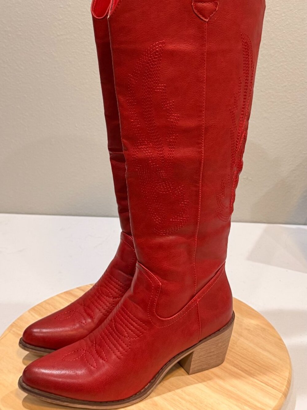 Pierre Dumas Women’s Red Cowboy-Style Knee-High Boots – Trendy & Bold 8.5 US